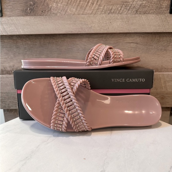 Vince Camuto Erindra blush cross band jelly flat slide sandals - Picture 2 of 8